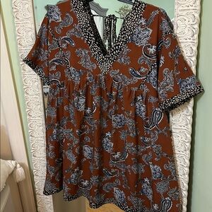 Entro Rust Paisley V-Neck Blouse